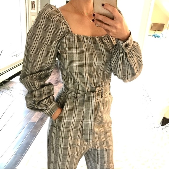 ENGLISH FACTORY x Neiman Marcus Women's Plaid Balloon Sleeve Jumpsuit Size S - Picture 1 of 12